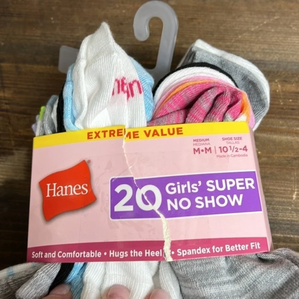 Hanes‎ Girls Super No Show Socks Bundle of 19 Pairs New Shoe Size 10.5-4